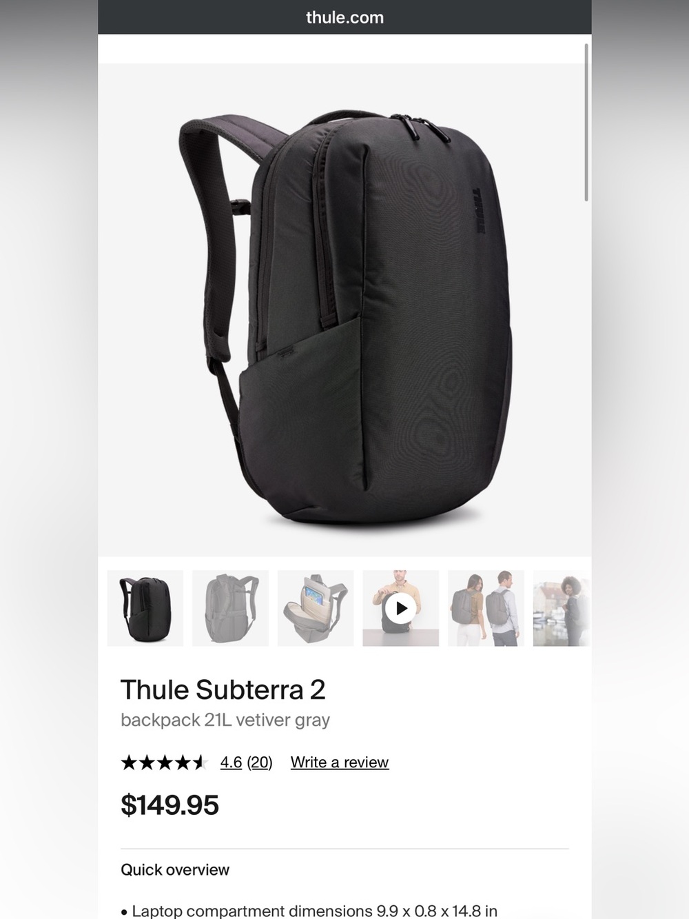 Thule Black Men's Backpack - Streamlined Commuter Pack